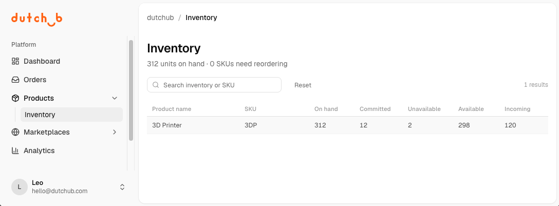 dutchub inventory view